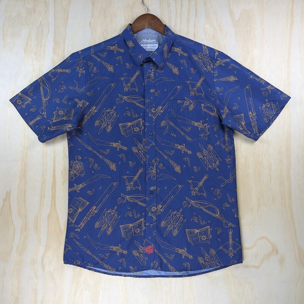 Critical Role Men's Medium Exandria Weapons D&D Button Down Shirt Short Sleeve